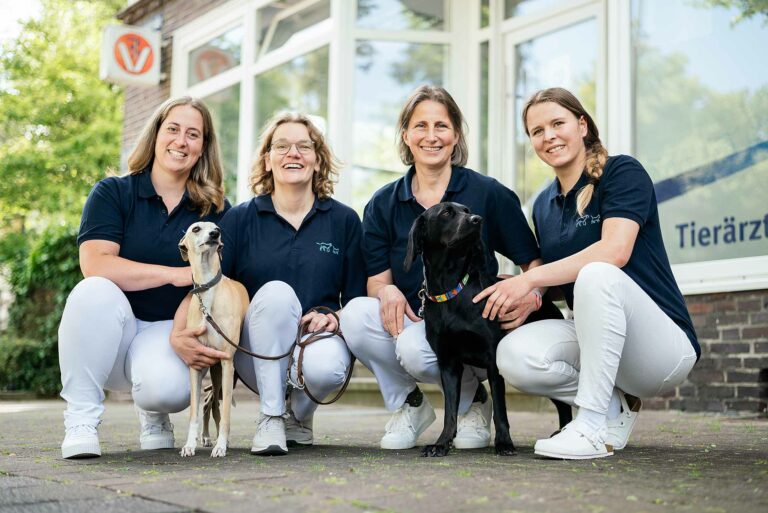 © Thilo Gögelein Fotografie // Tierärztinnen-Team der Tierarztpraxis Kiel-Vet in Kiel vor der Praxis
